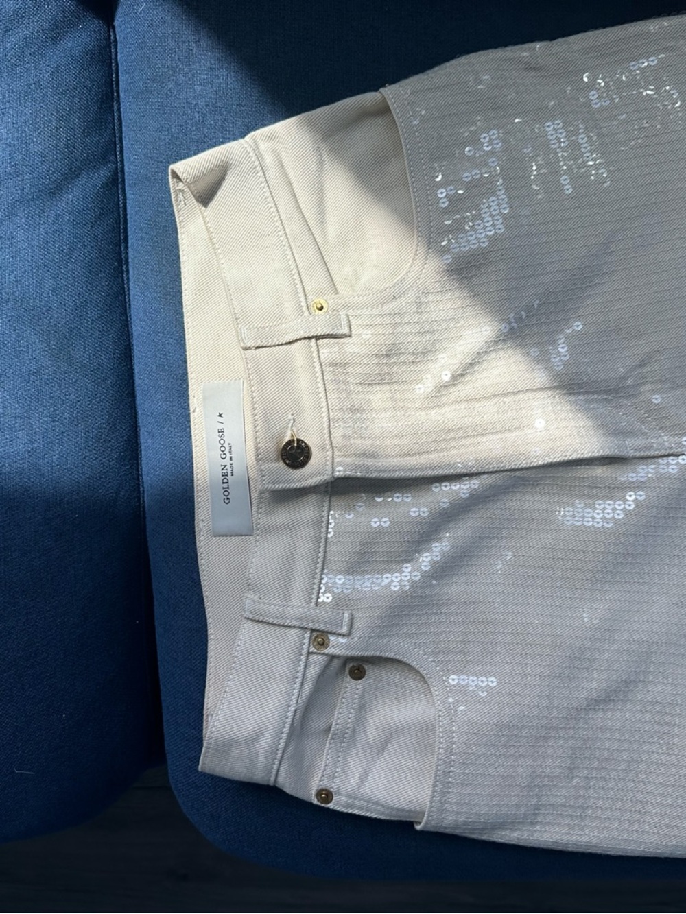 Golden Goose Cream Denim Jacket with Gold-Tone Buttons